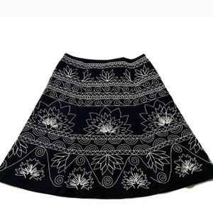 Talbots Black and White Floral A-Line Skirt